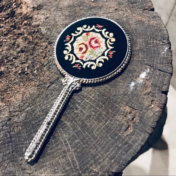 Vintage Other - Vintage needlepoint mini handheld vanity mirror